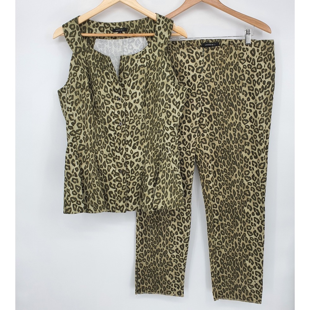 Lafayette 148 NY Cheetah Animal Print Pants & Tank Top Set Maximalism Sz 12/10
